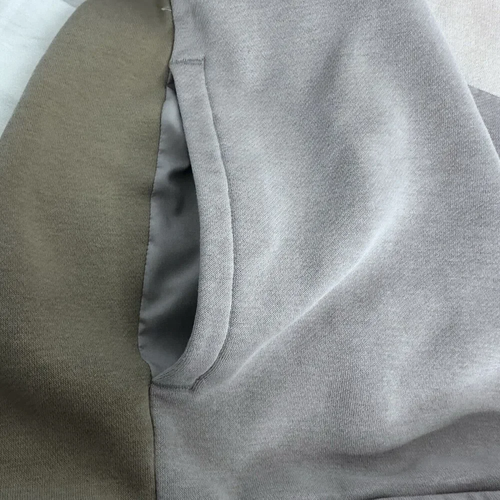 Adidas Color Block Essential 3-stripe‎ Logo Mens Size XL, Tan Green Gray Hoodie